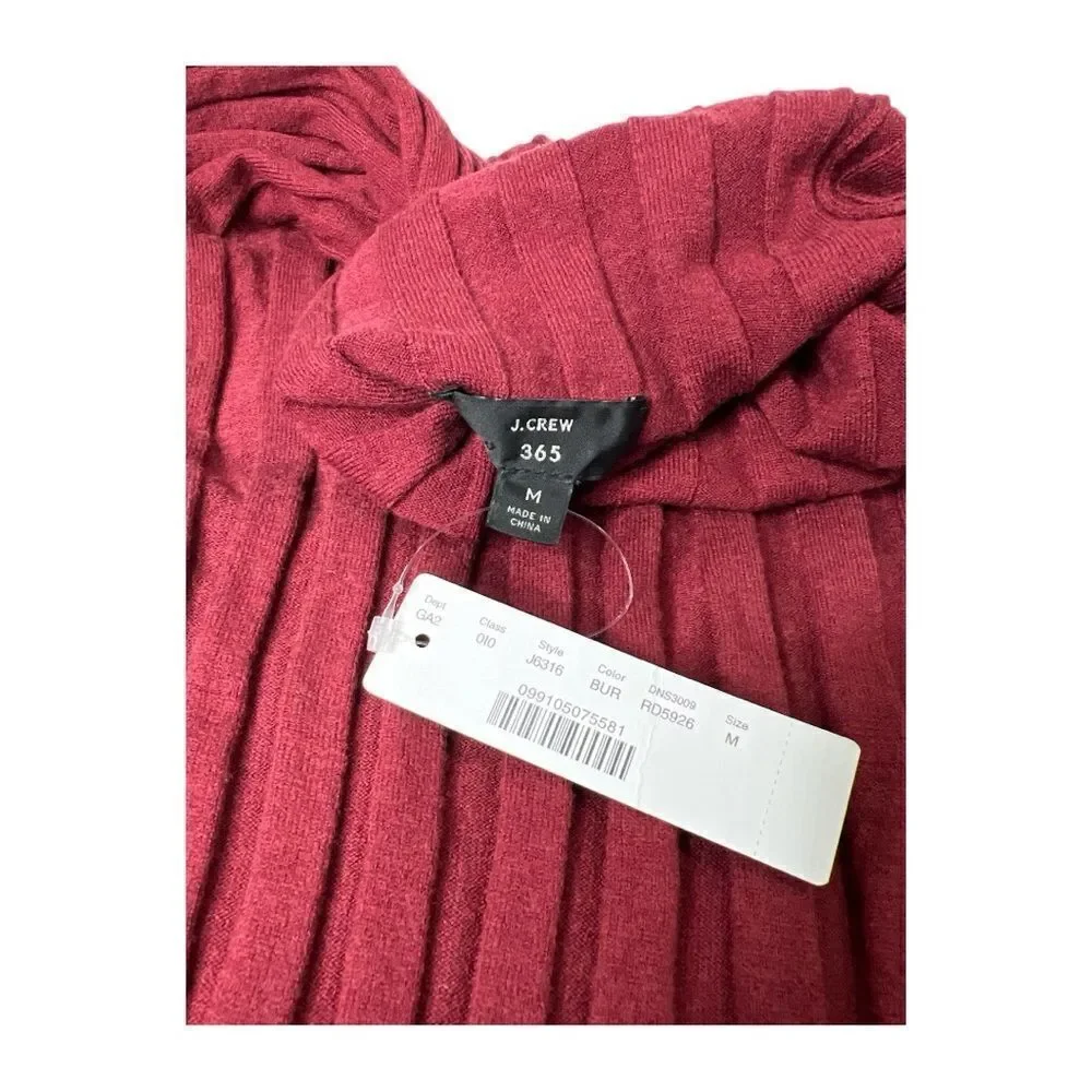 J Crew 365 Red Burgundy Ribbed Turtleneck‎ Fitted Top Sz Medium NEW